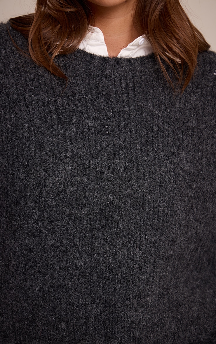 Charcoal Rib Detail Oversized Sweater image 4