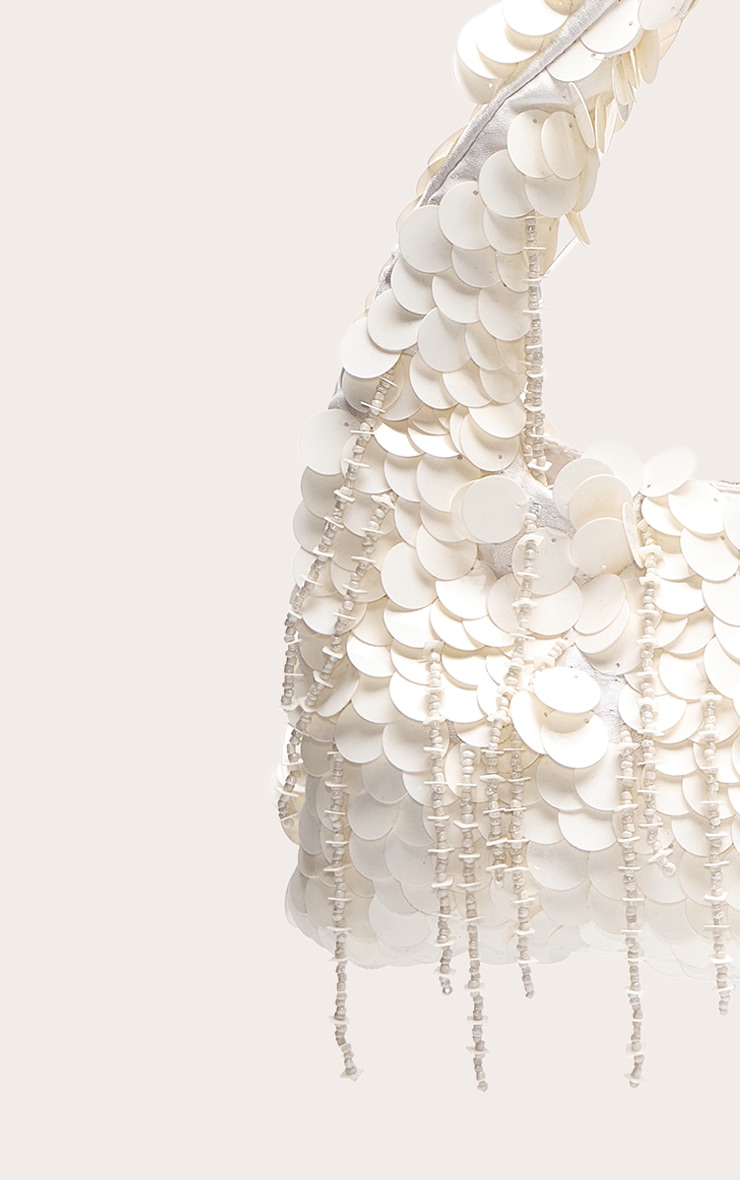 White Sequin Shaggy Mini Bag image 4
