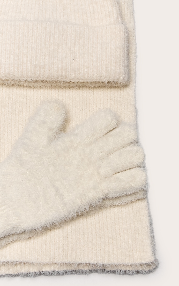 Cream Eyelash Knit Hat Scarf Gloves Gift Set image 3