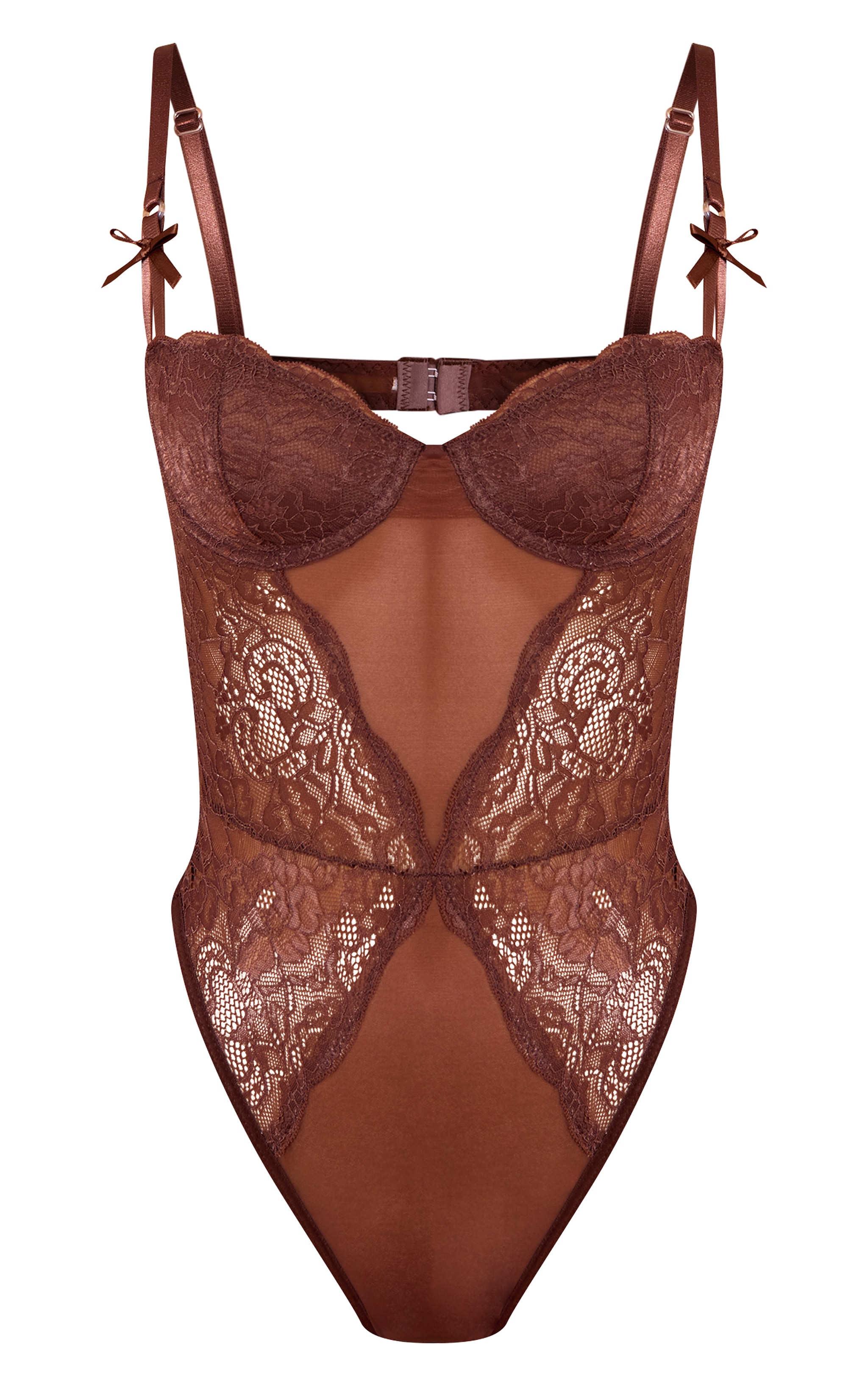 Body lingerie en dentelle chocolat à armatures image 5