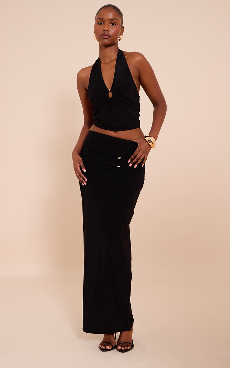 Black Gold Front Ring Detail Halterneck Top image 3