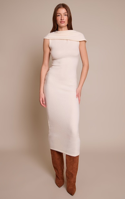 Cream Ruched Neck Sleeveless Maxi Dress