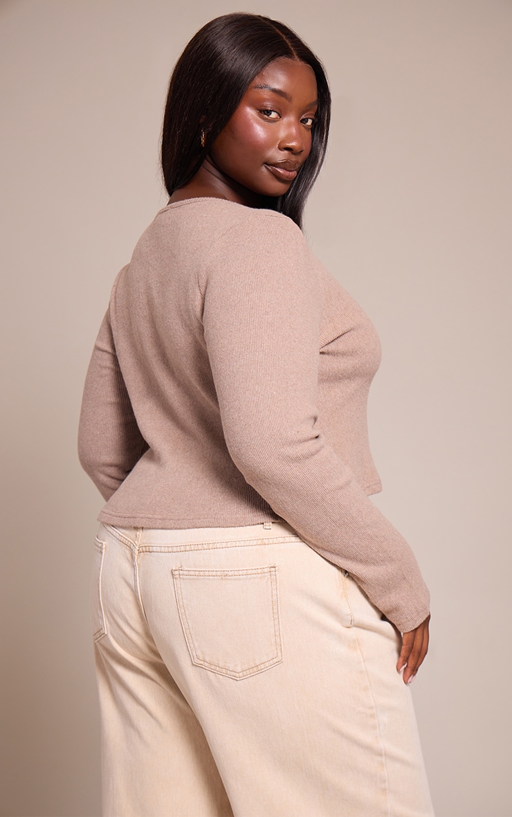 Plus Oatmeal Soft Touch Rib Round Neck Long Sleeve Top image 2