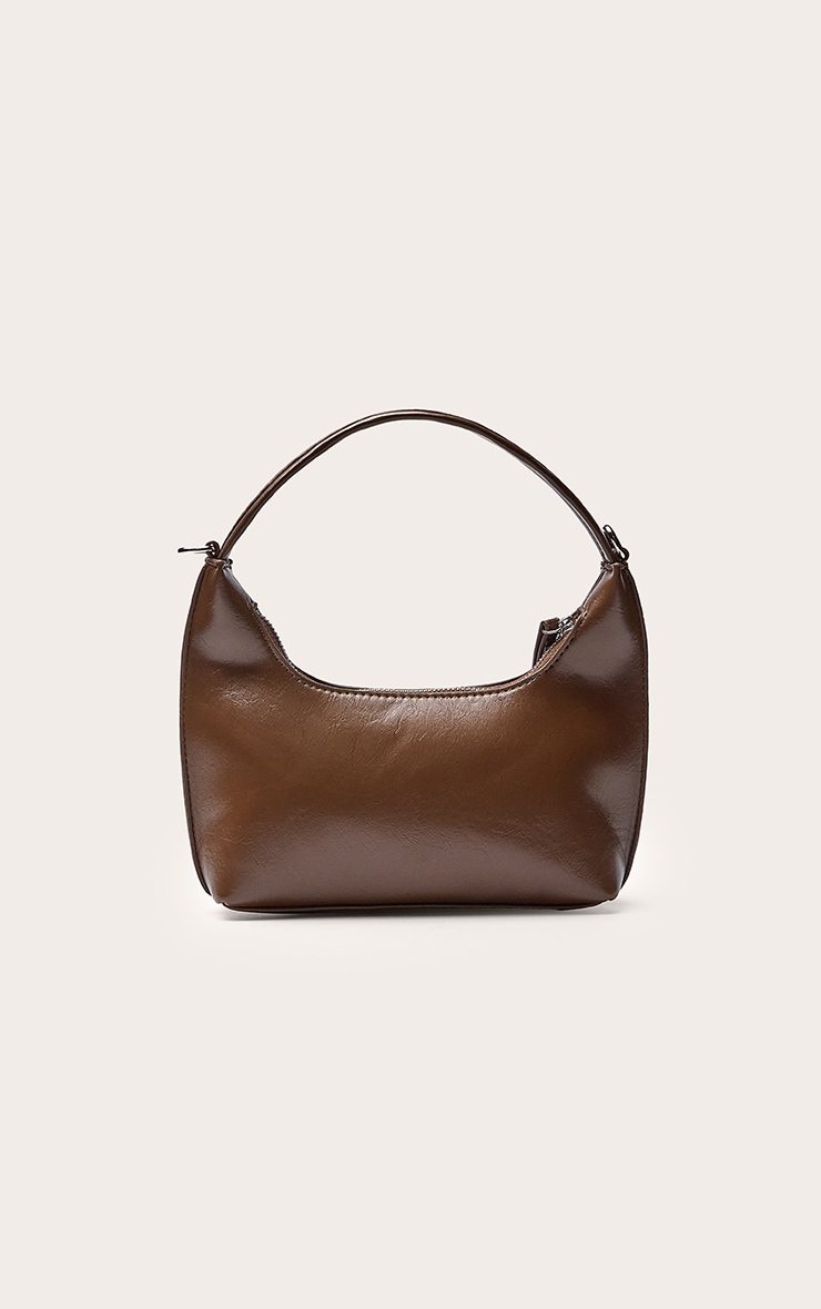 Chocolate Buttery PU Angled Shoulder Bag image 2