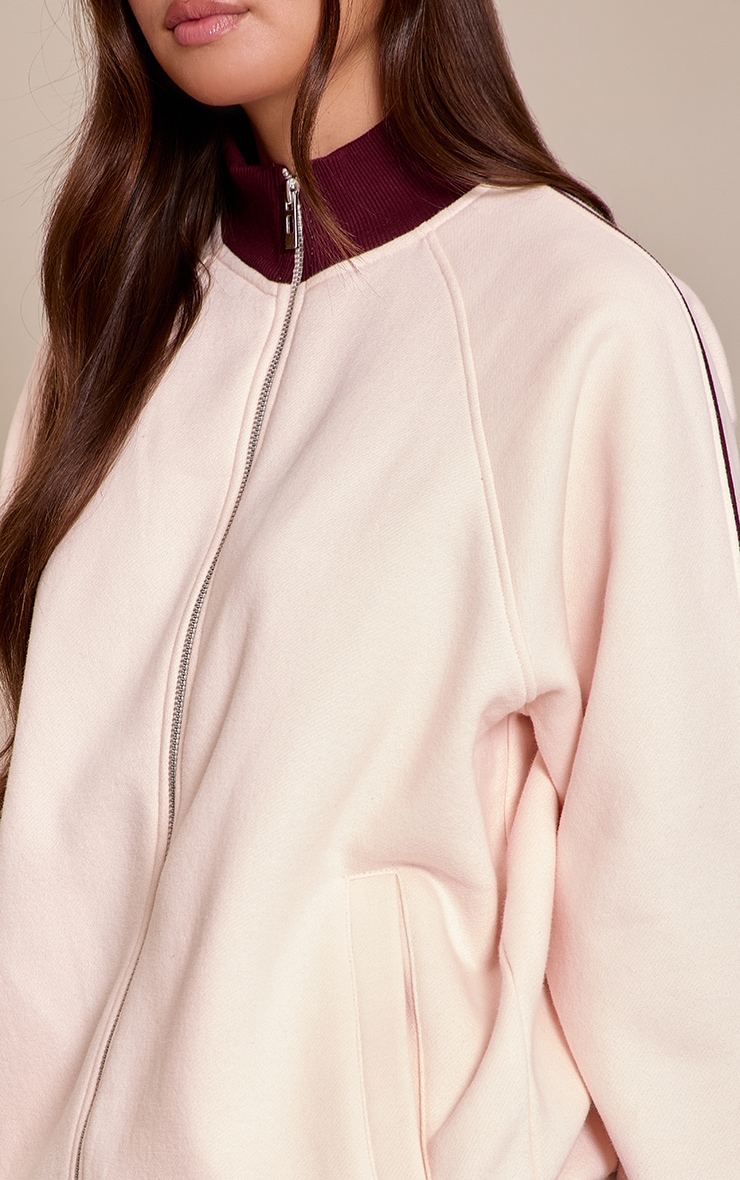 Pink Contrast Zip Up Funnel Neck Sweatshirt image 4