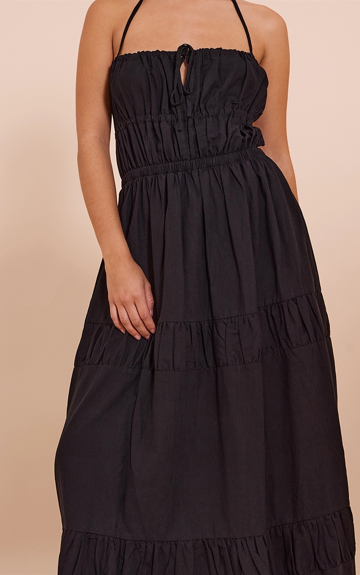 Black Ruched Backless Strappy Maxi Dress image 4