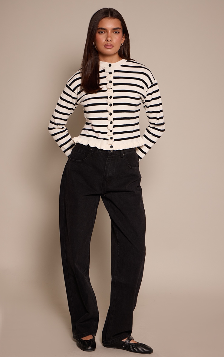 Mono Striped Frill Hem Knitted Cardigan  image 3