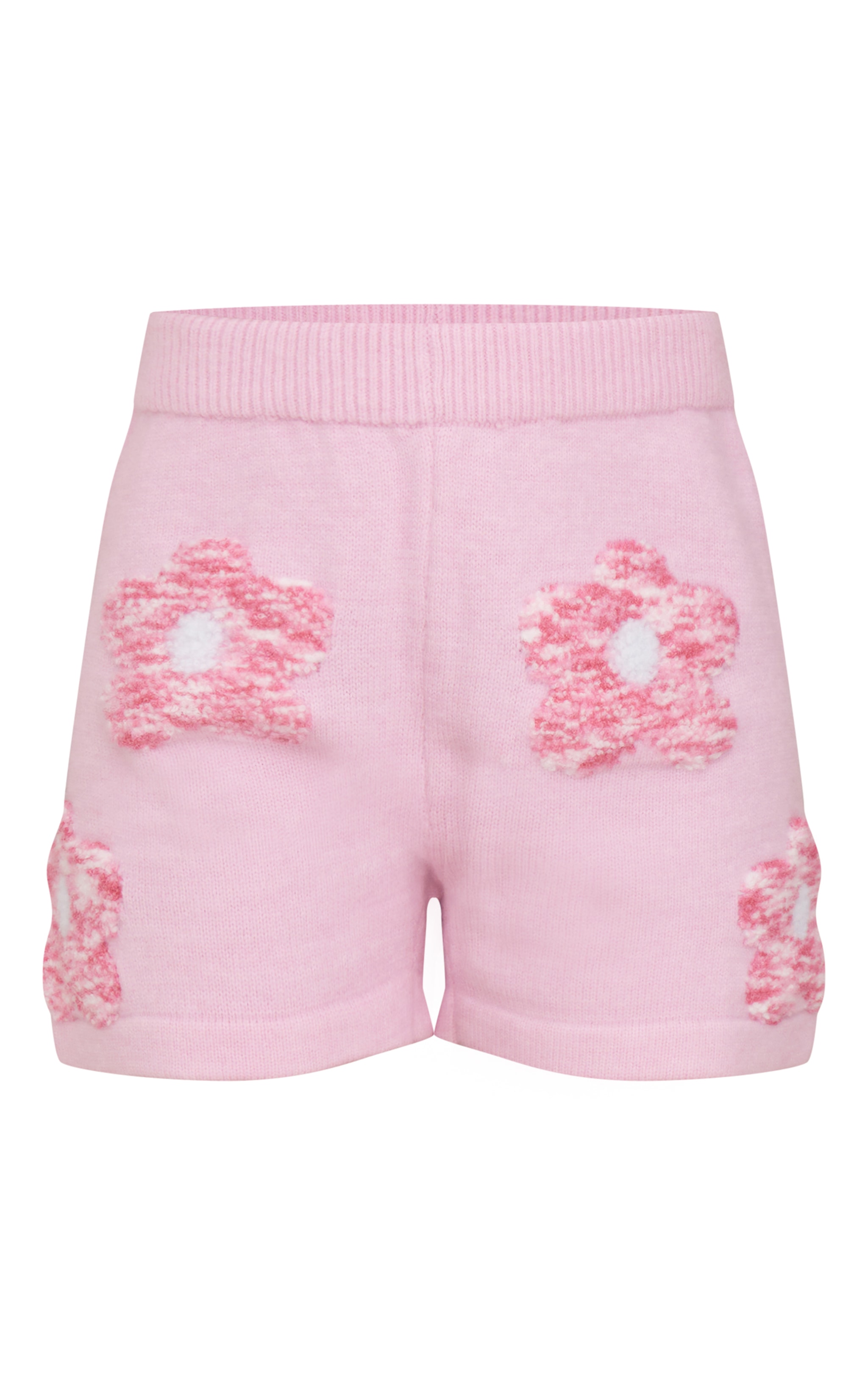 Pink Textured Flower Knitted Shorts image 6