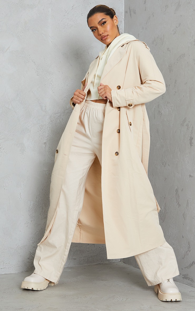 Stone Oversized Trench Coat Coats Jackets Prettylittlething Ksa