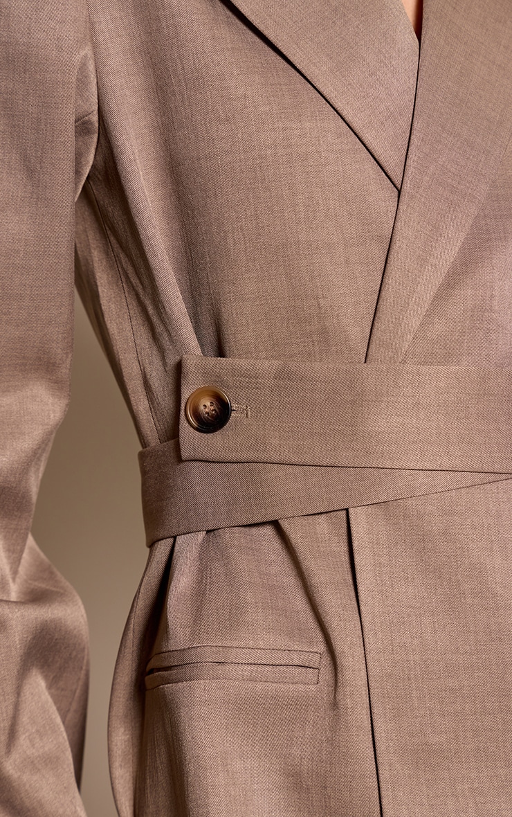 Mocha Tailored Wrap Belt Detail Blazer Dress image 4