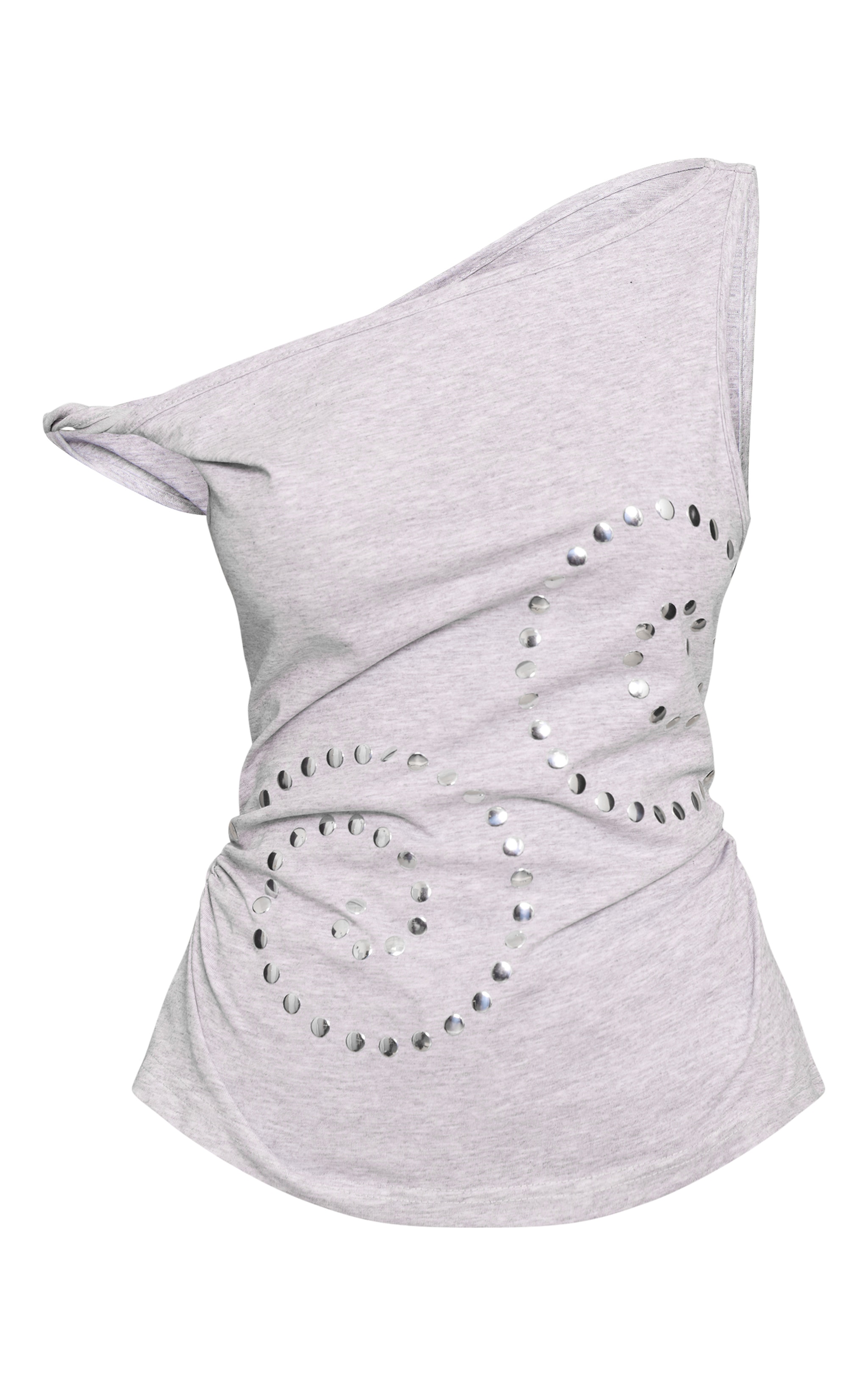 Petite Ash Grey Swirl Stud Detail Asymmetric Top image 5