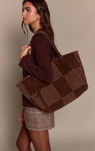Chocolate Faux Suede Patchwork Adjustable Strap Tote Bag