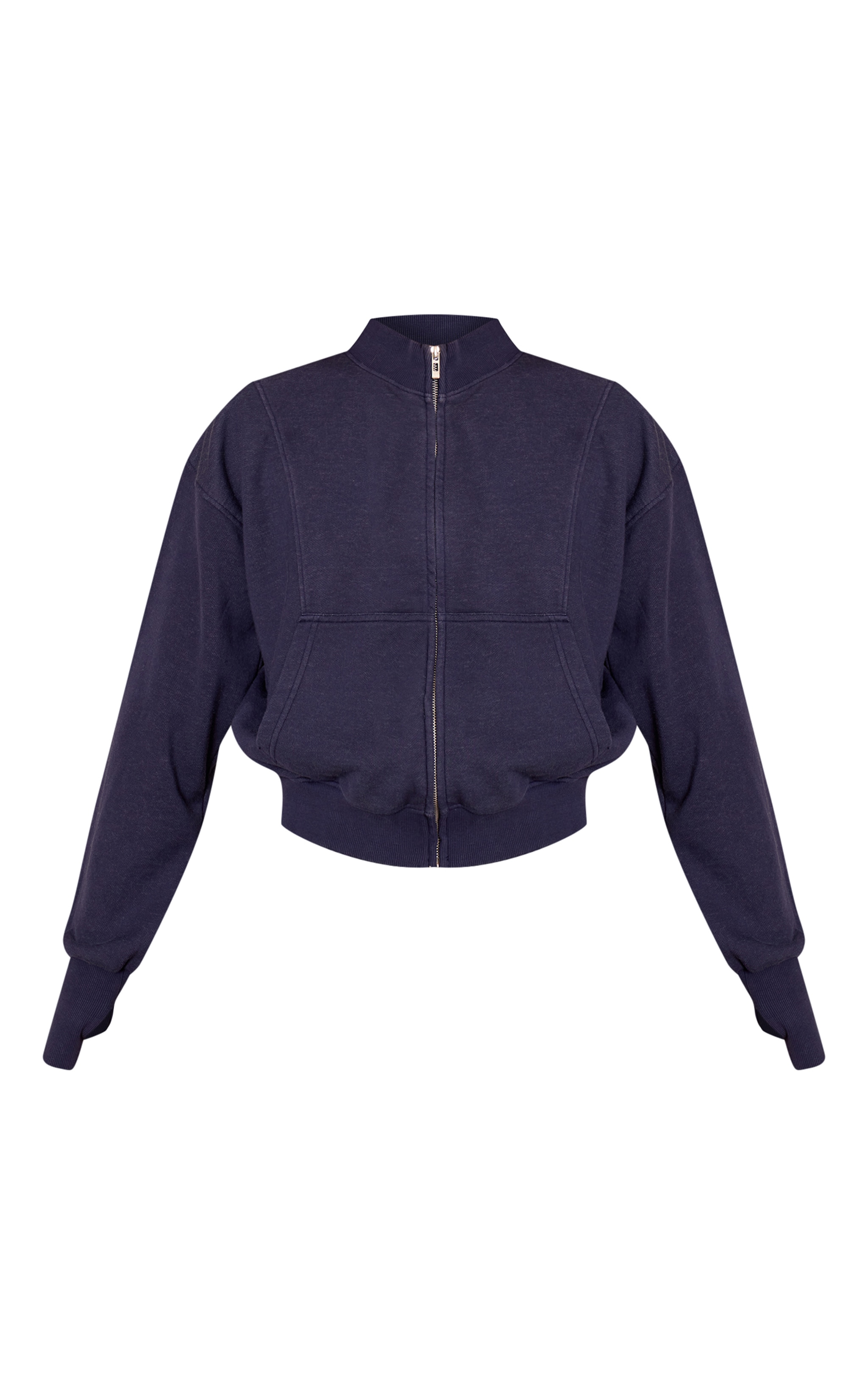 Navy Acid Wash Funnel Neck Zip Sweatshirt image 5