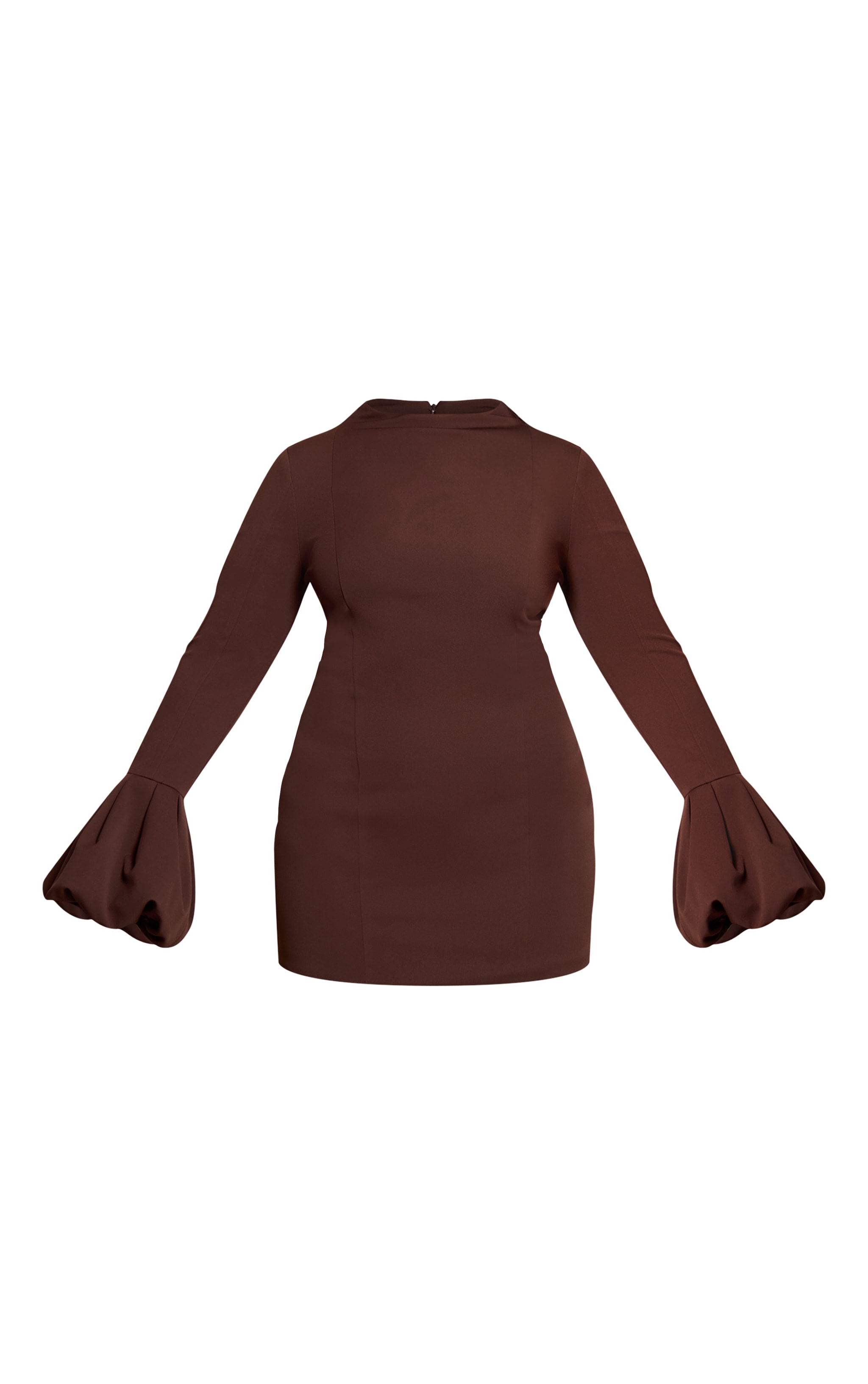 Plus Chocolate High Neck Puff Sleeve Bodycon Dress image 5