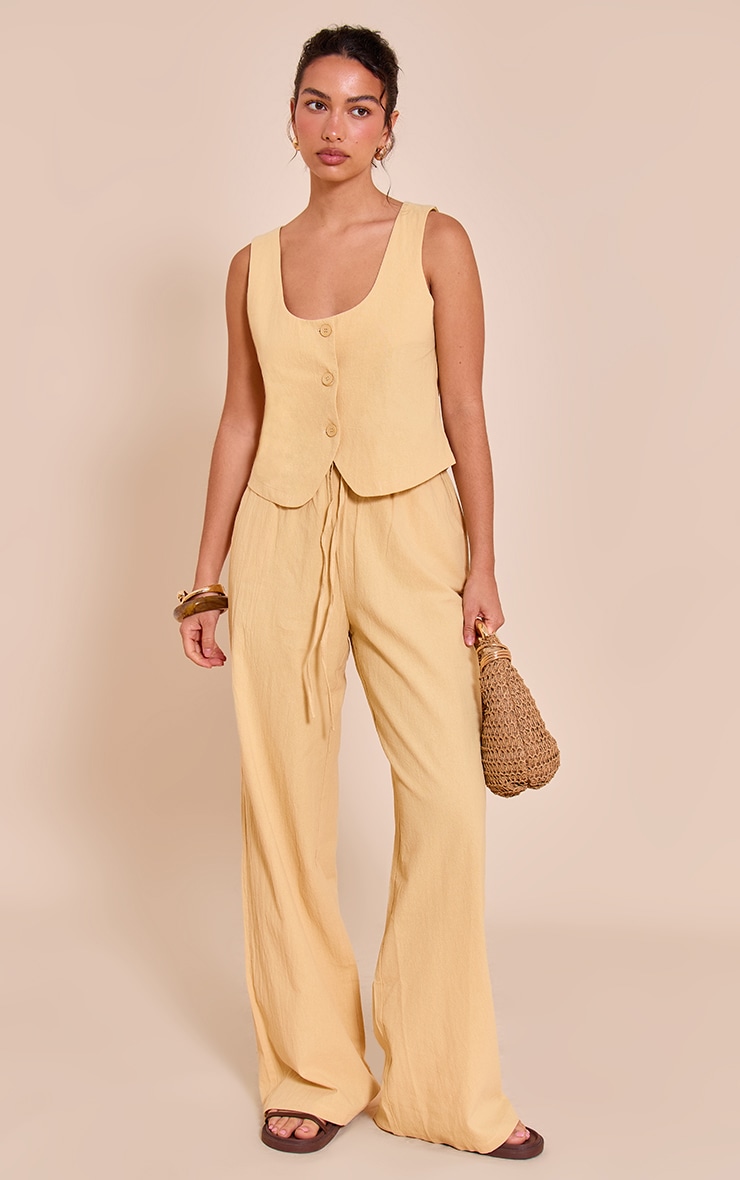 Butter Yellow Tailored Linen Look Scoop Neck Fitted Vest image 3