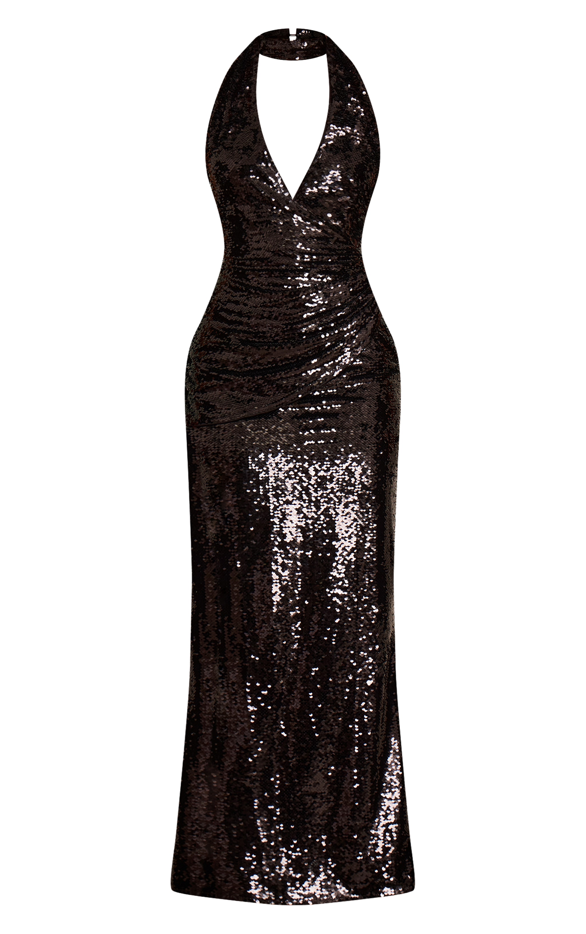 Black Sequin Scarf Detail Halterneck Maxi Dress image 5