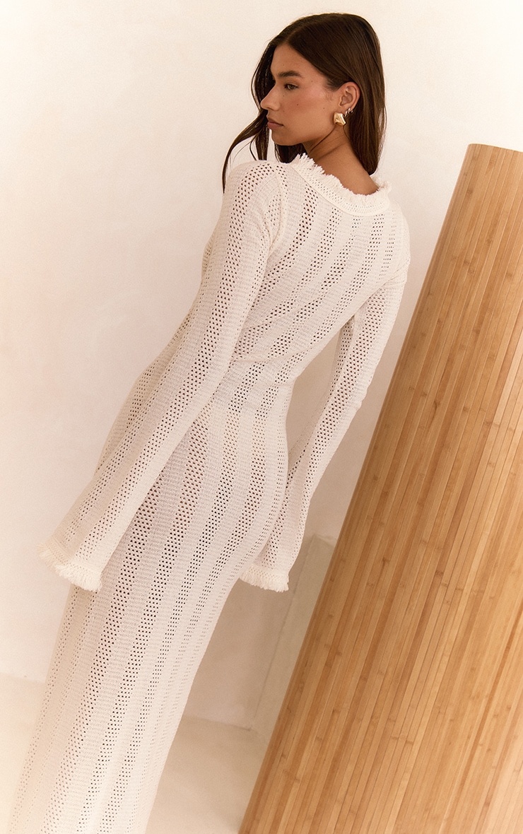 Cream Textured Frayed Edge Maxi Dress image 2