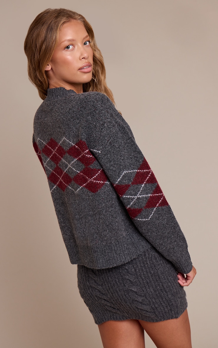 Cardigan gris à boutons et motif losanges image 2