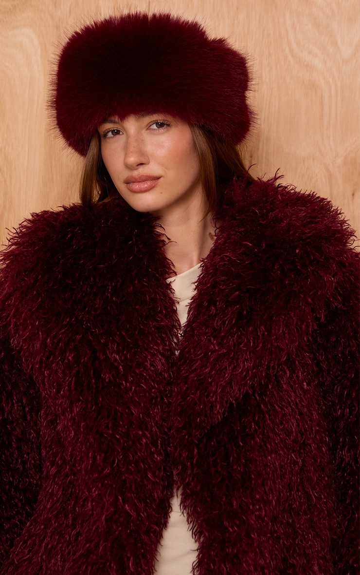 Burgundy Faux Fur Headband image 1