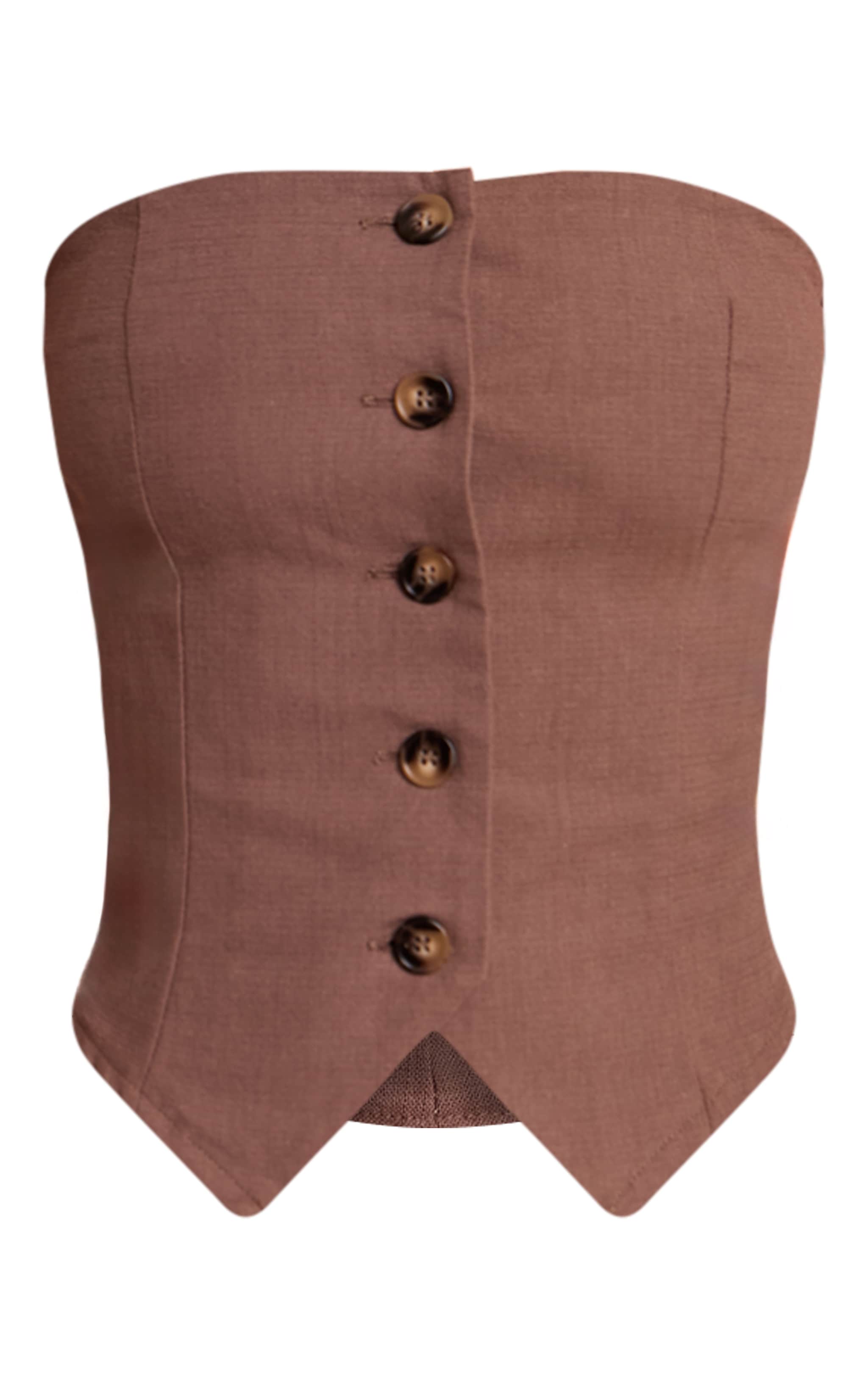 Petite Chocolate Woven Bandeau Button Up Top image 5