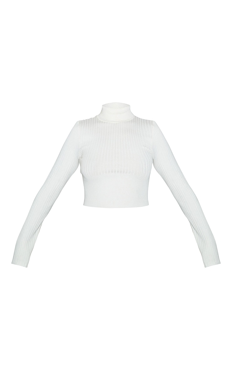 Cream Ribbed Knit Roll Neck Cropped Jumper image 5