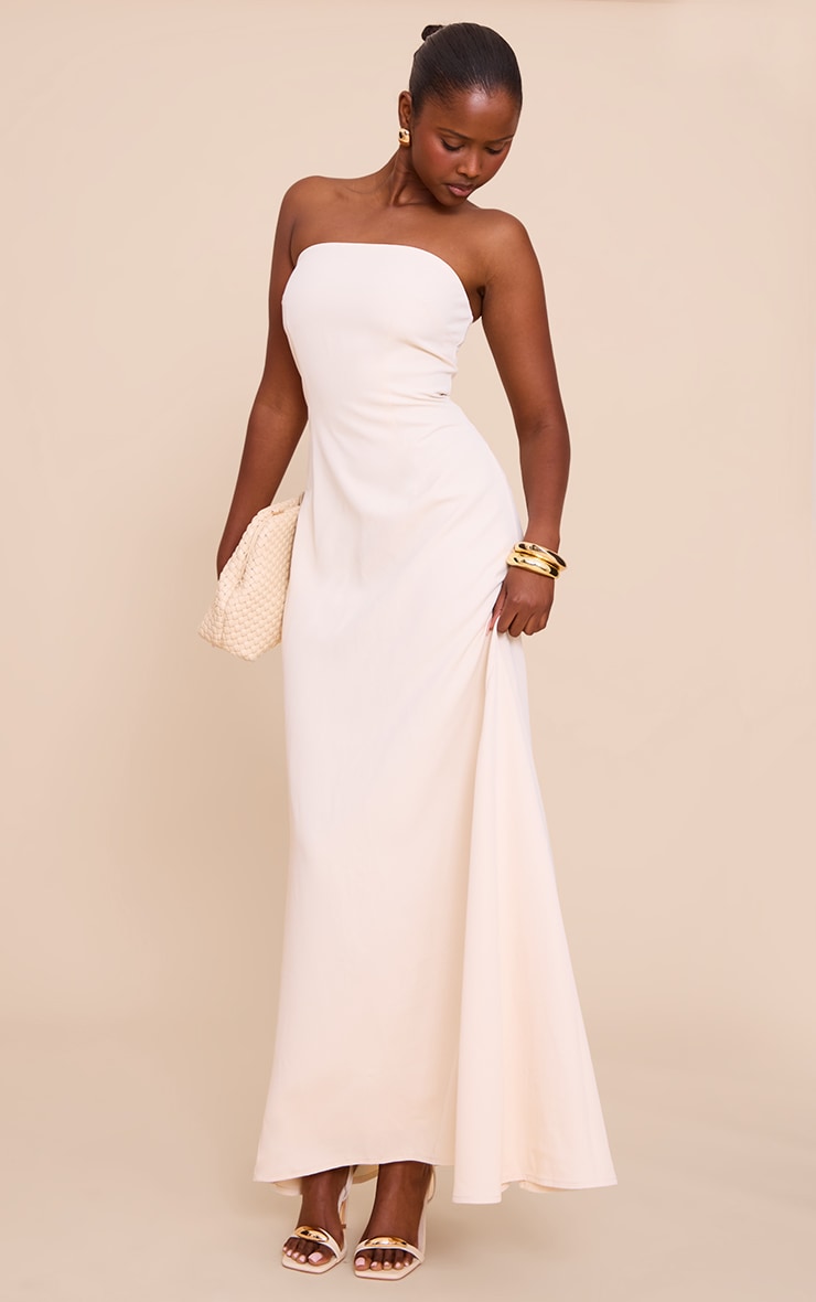 Cream Tailored Woven Bandeau Maxi Dress image 3