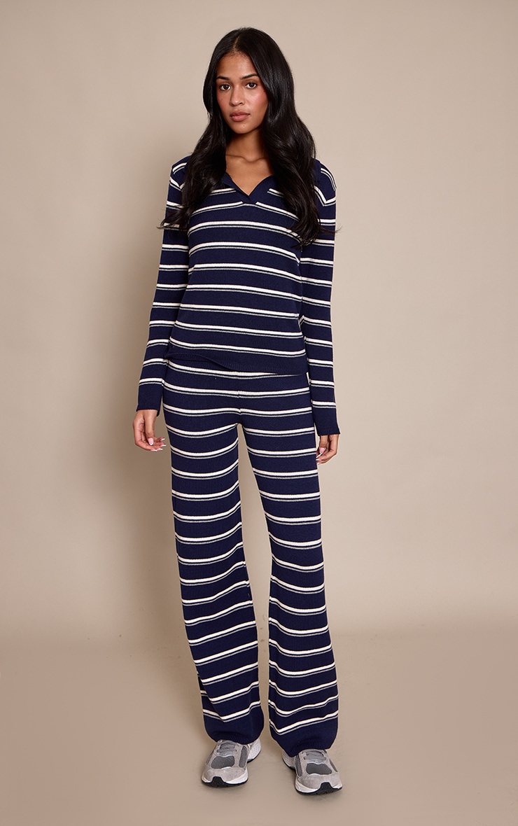 Tall Pantalon en maille tricot compacte bleu marine à rayures image 1