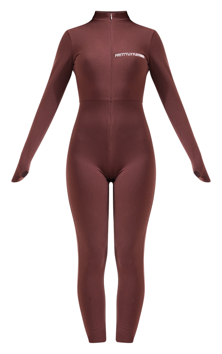 PRETTYLITTLETHING Chocolate Embroidered Zip Front Catsuit image 5