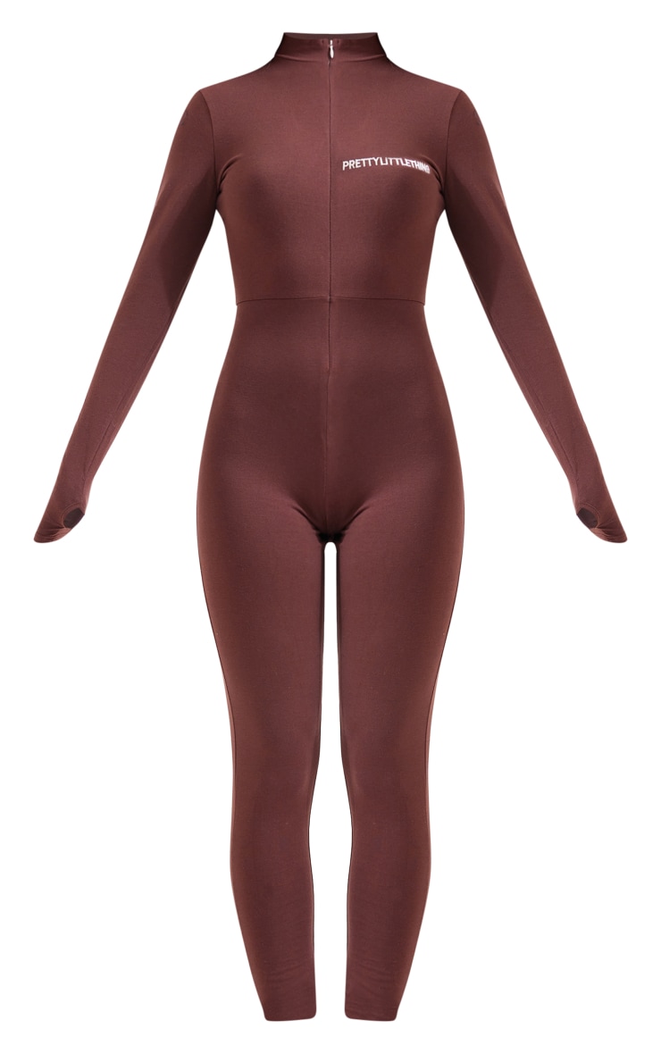 PRETTYLITTLETHING Chocolate Embroidered Zip Front Catsuit image 5