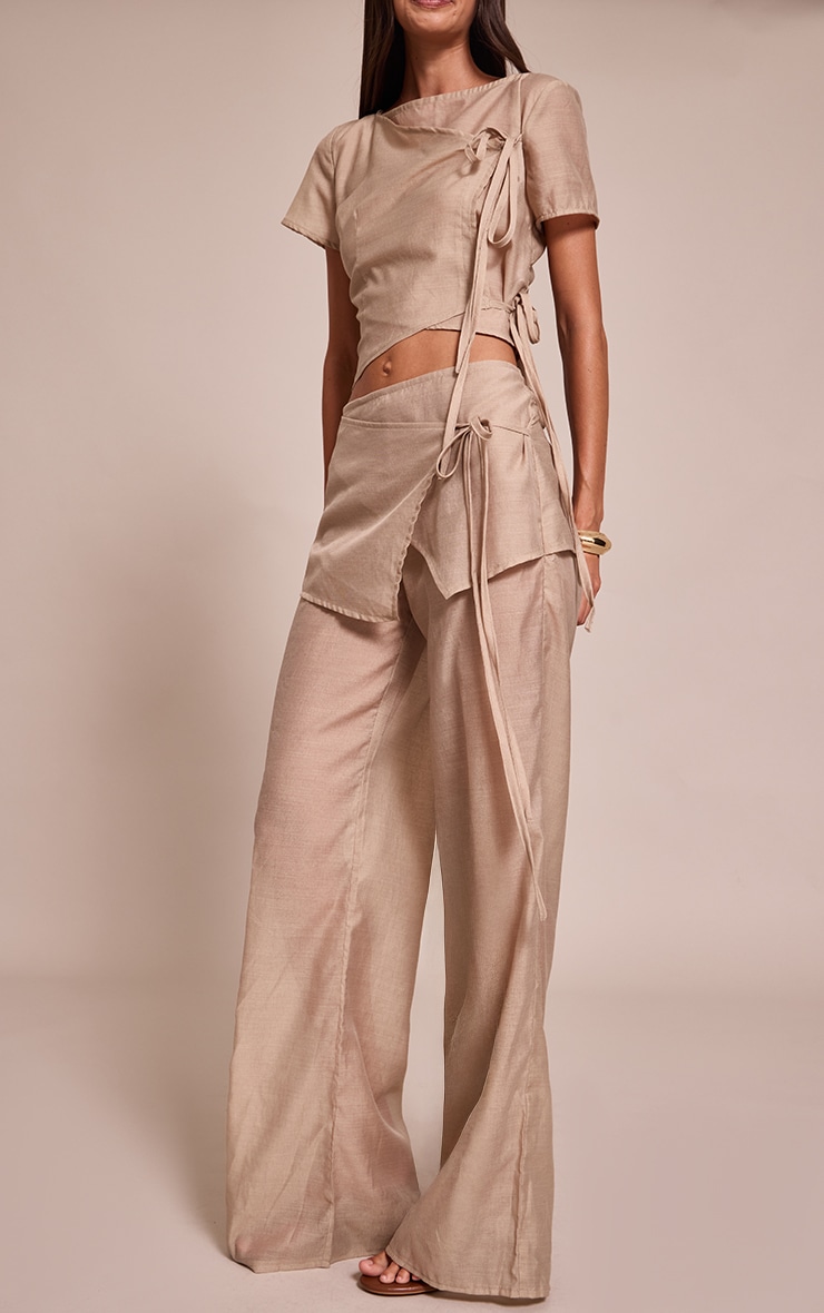 Stone Sheer Organza Tie Detail Straight Leg Pants image 2