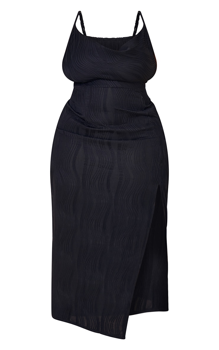 Plus Black Textured Cowl Neck Split Midi Dress Plus Size PLT KSA