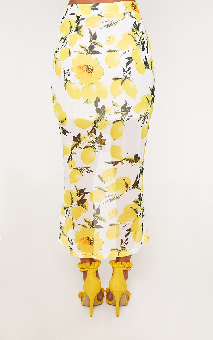 White Lemon Print Wrap Midaxi Skirt PrettyLittleThing