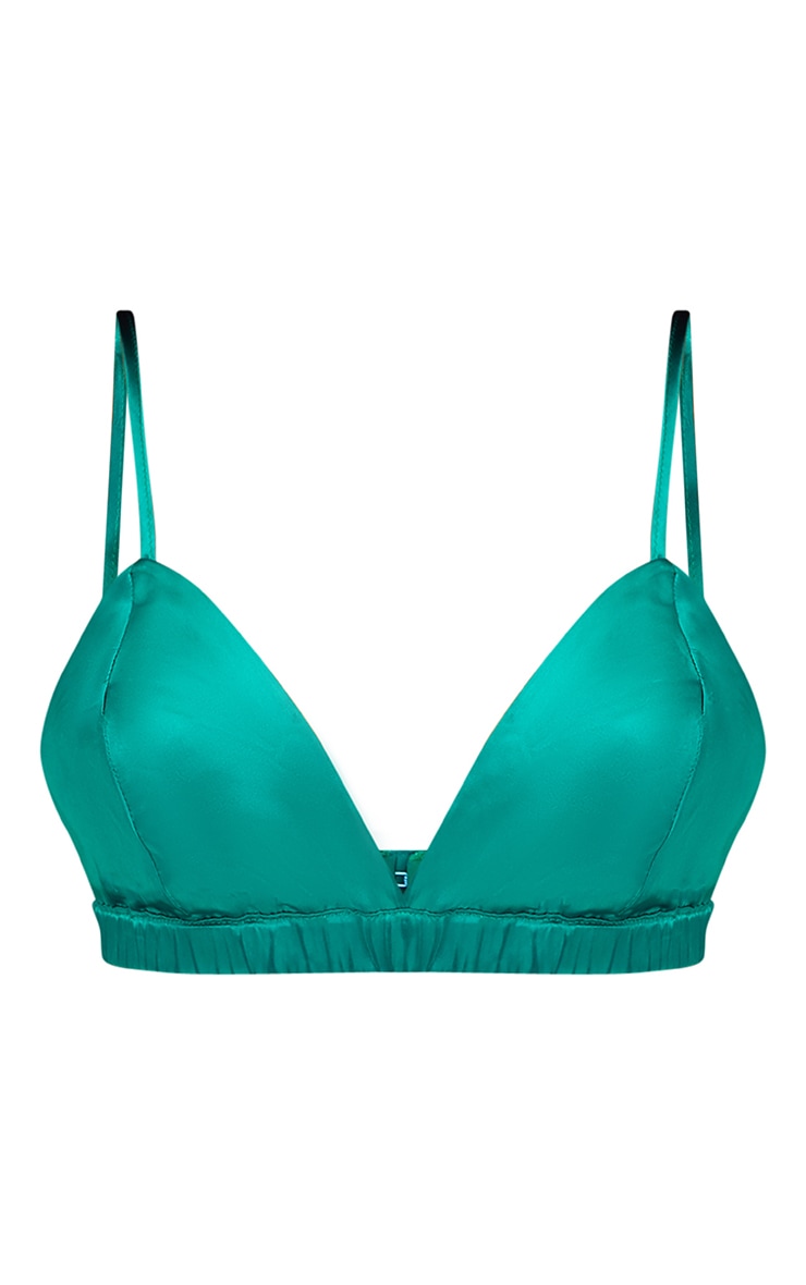 Emerald Green Satin Triangle Bra PrettyLittleThing