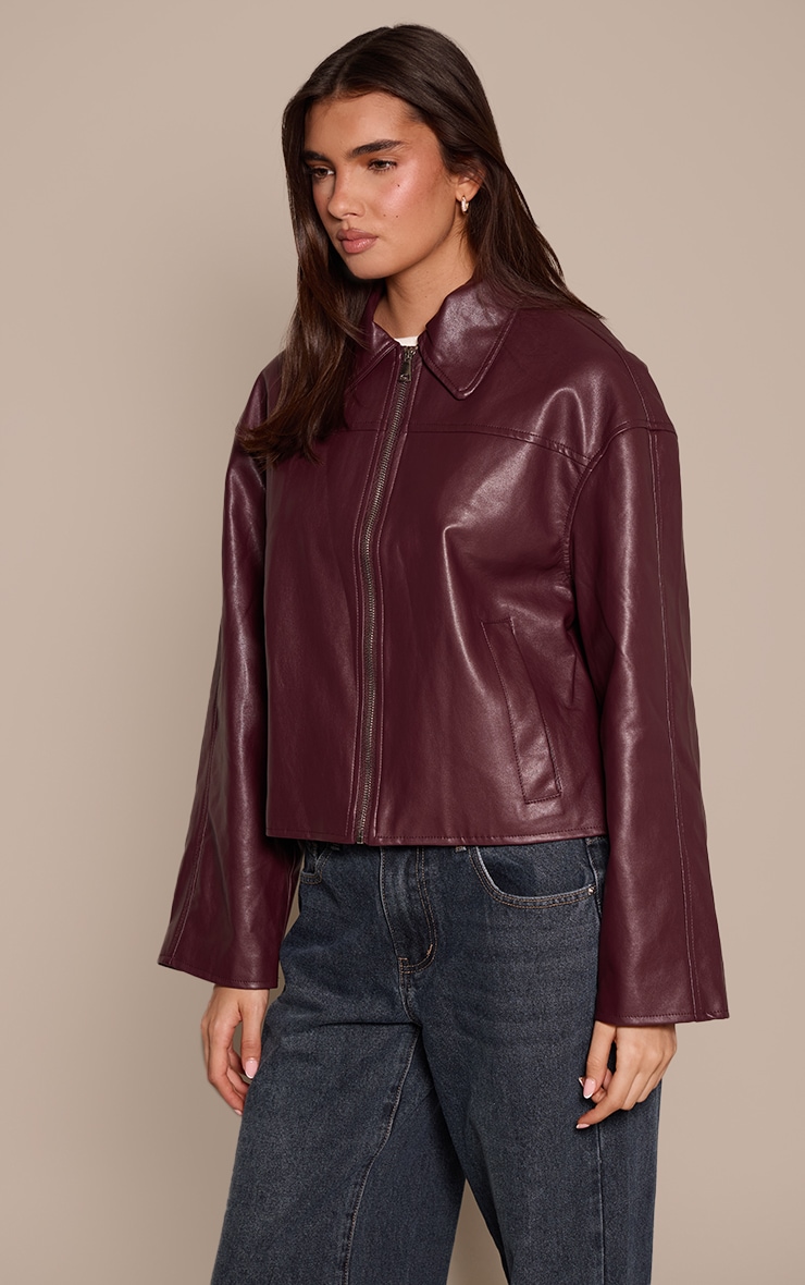 Burgundy Zip Through Pu Jacket image 1