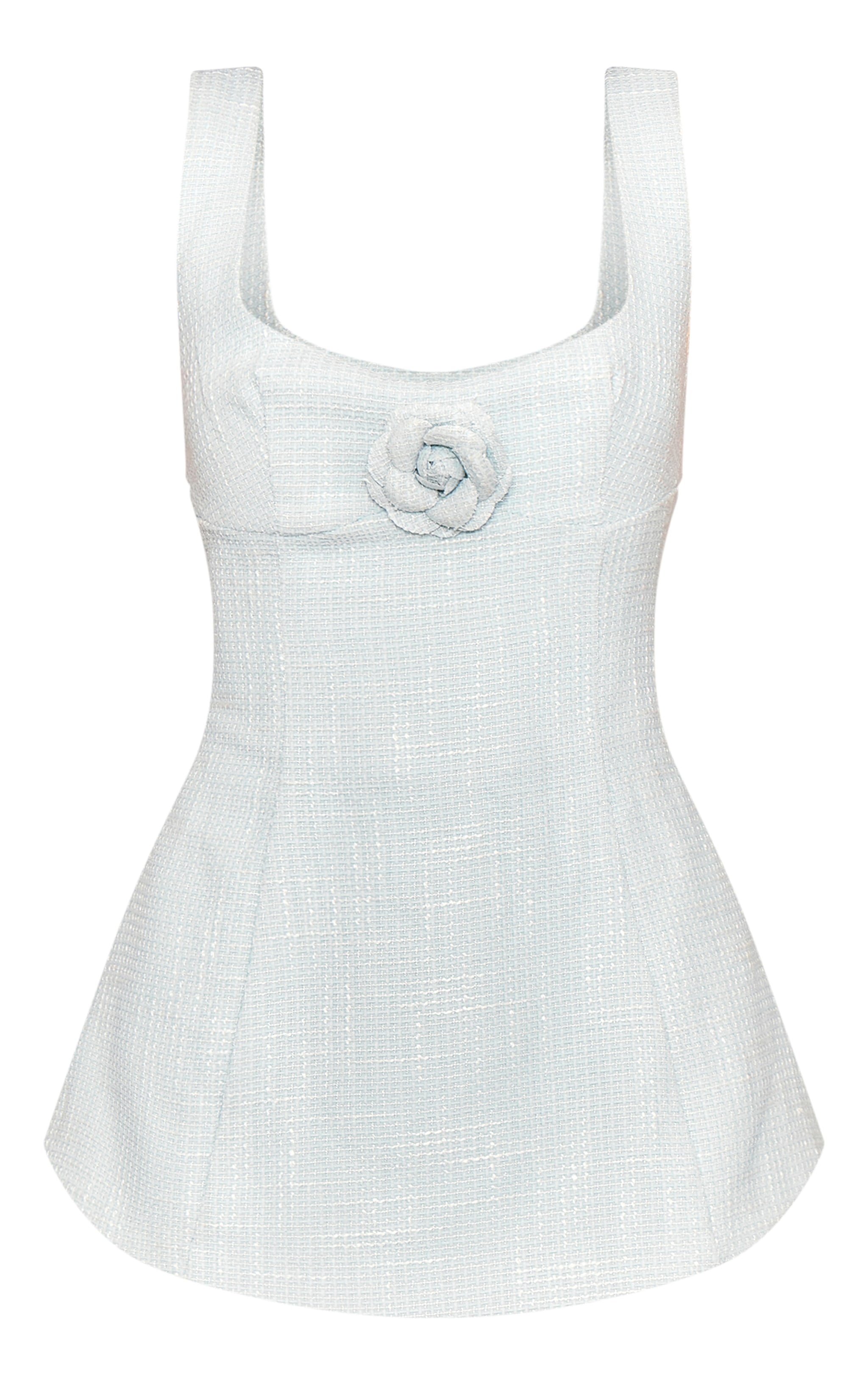 Premium Iced Mint Boucle Camellia A-line Romper image 5