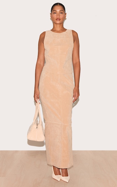 Stone Structured Faux Suede Maxi Skirt