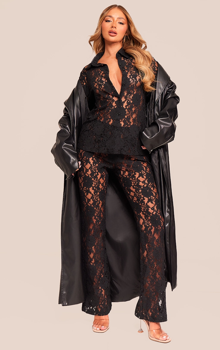 Black Sheer Lace Oversized Shirt image 3