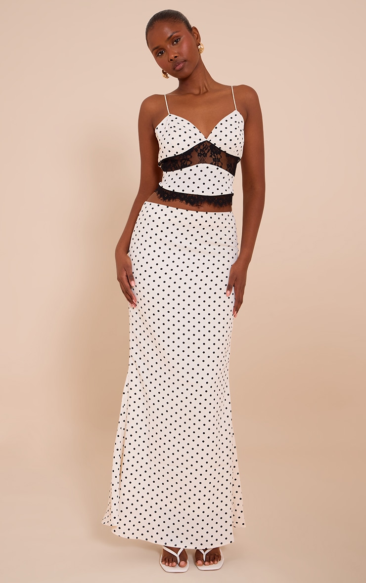 White Polka Dot Lace Detail Cami Top image 3