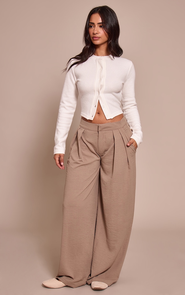 Petite Mushroom Floaty Woven Double Pleat Wide Leg Pants
