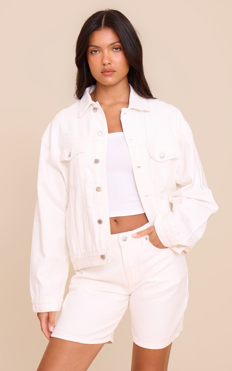 White Low Rise Denim Jorts image 1