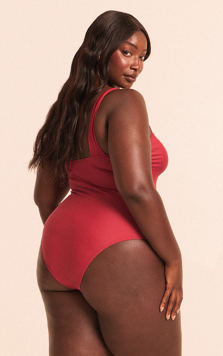 Plus Deep Red Underwired U Bar Ruched Cup Swimsuit image 2
