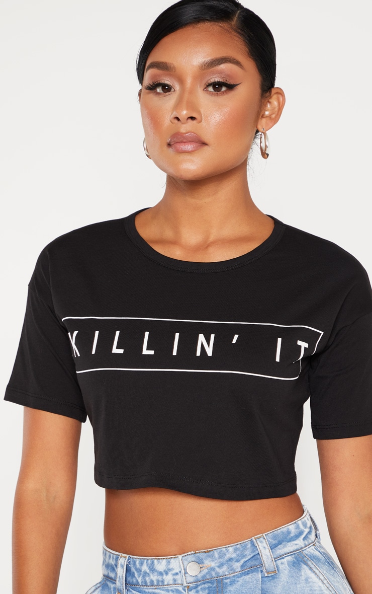 Black Killin It Graphic Crop T Shirt image 4