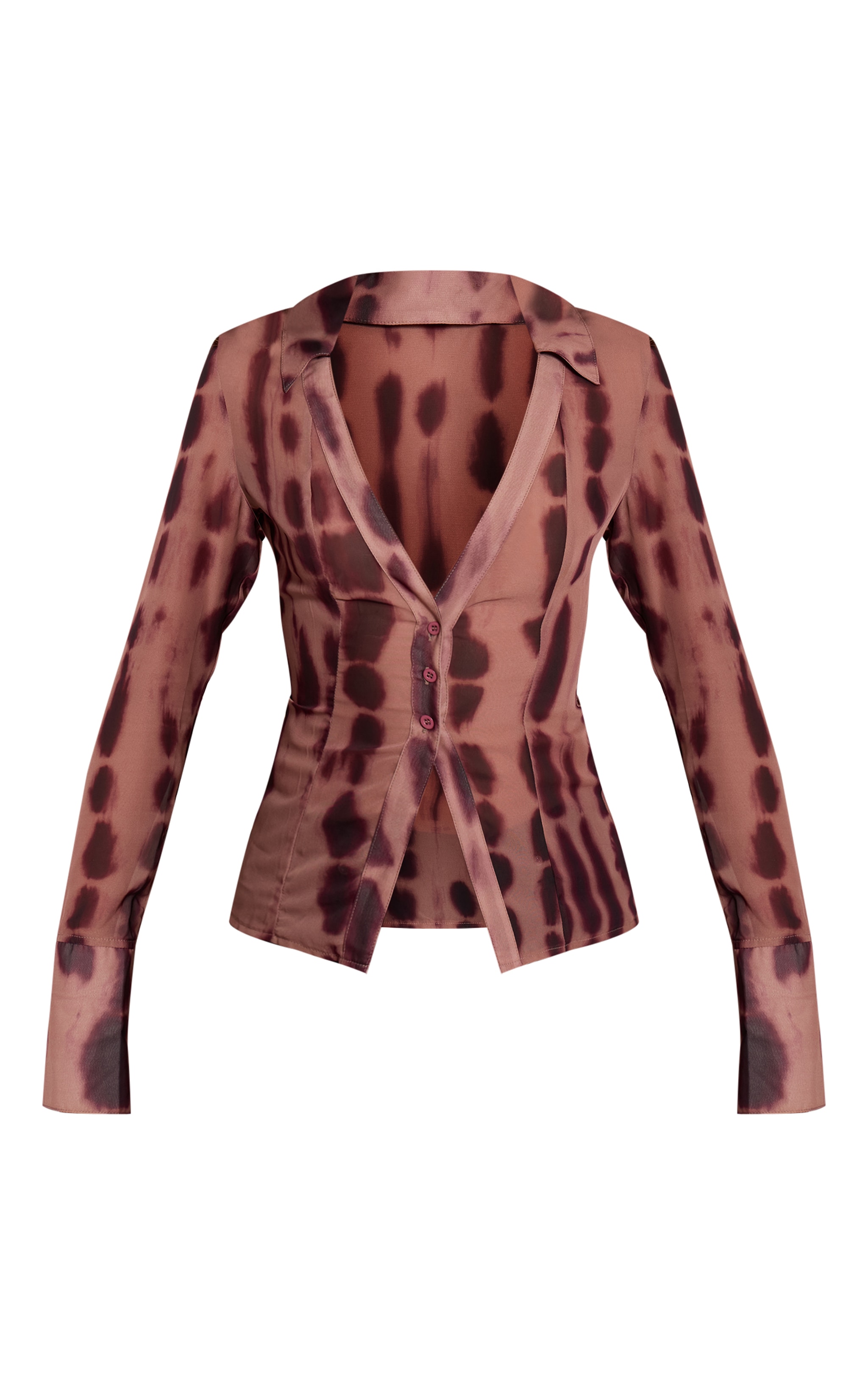 Tall Khaki Printed Mesh Button Front Blouse image 5