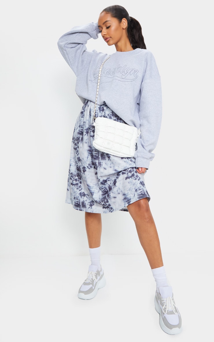 Blue Tie Dye Print Pleated Midi Skirt