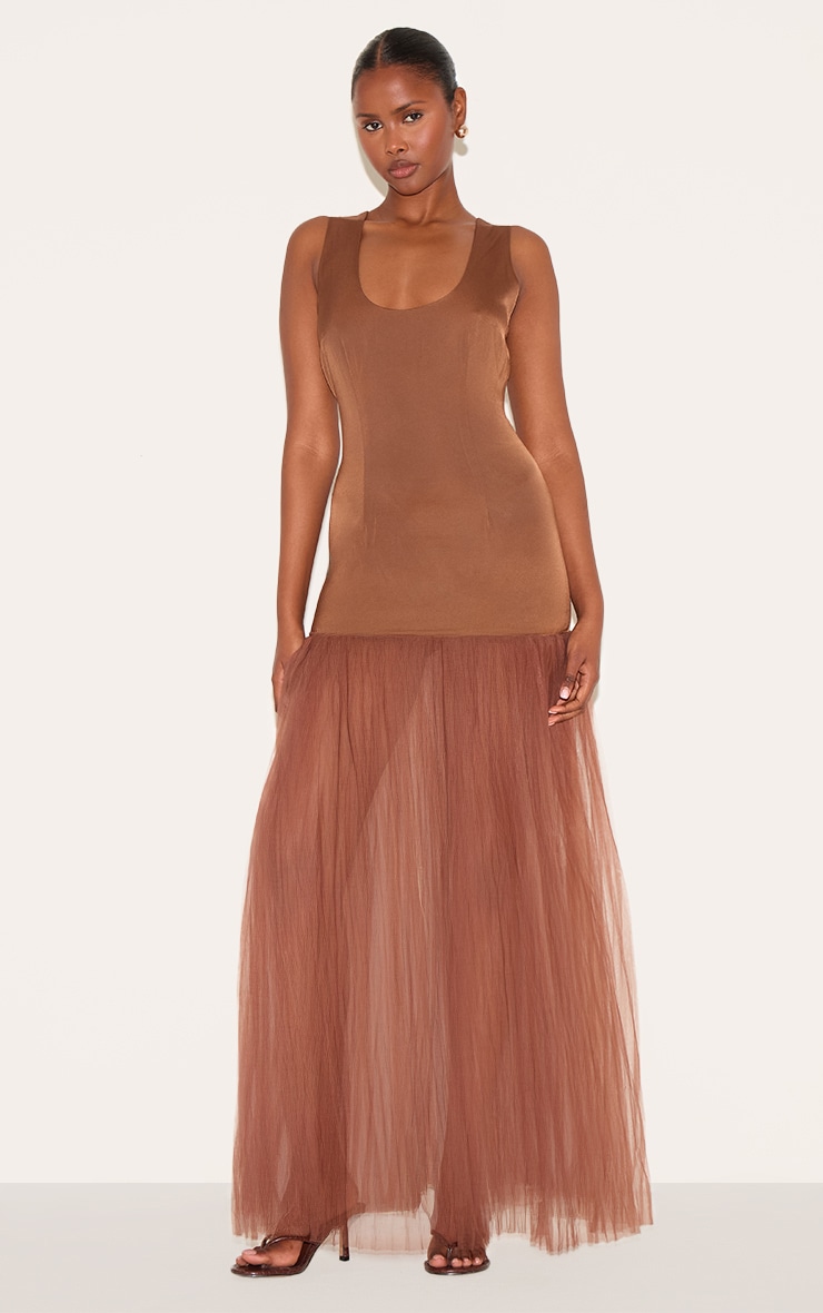 Chocolate Scoop Neck Drop Waist Maxi Dress image 3