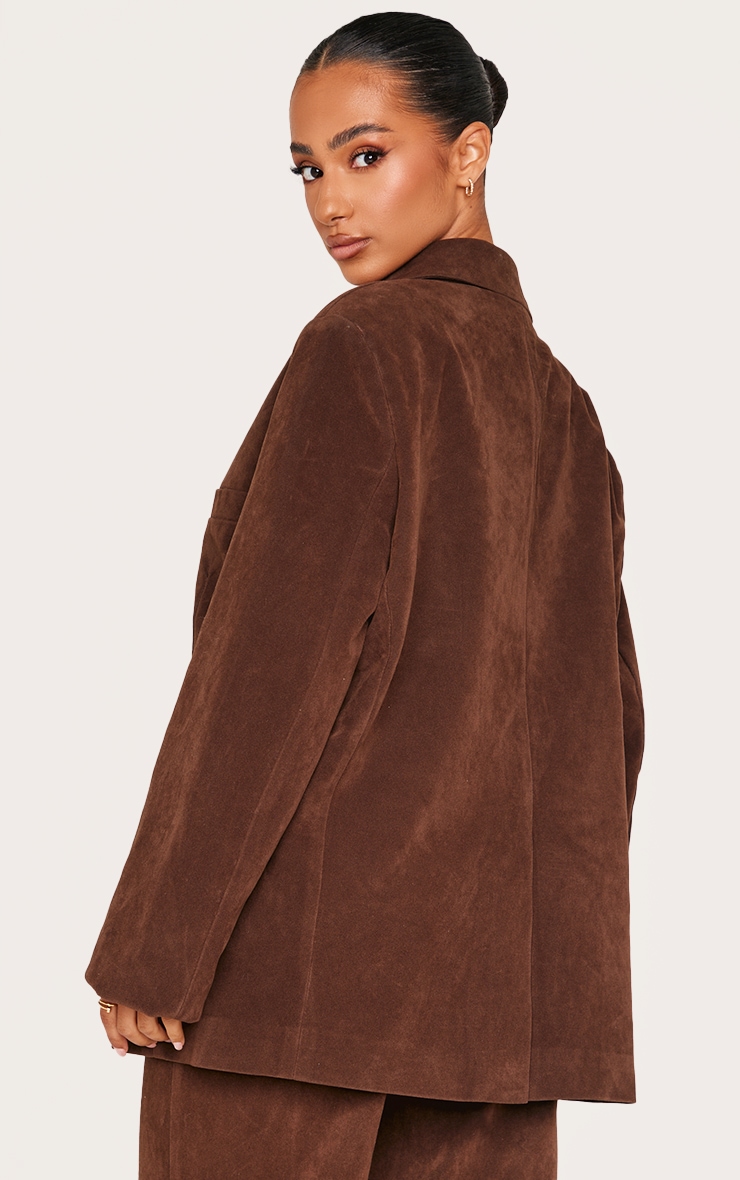 Petite Chocolate Faux Suede Longline Blazer image 2