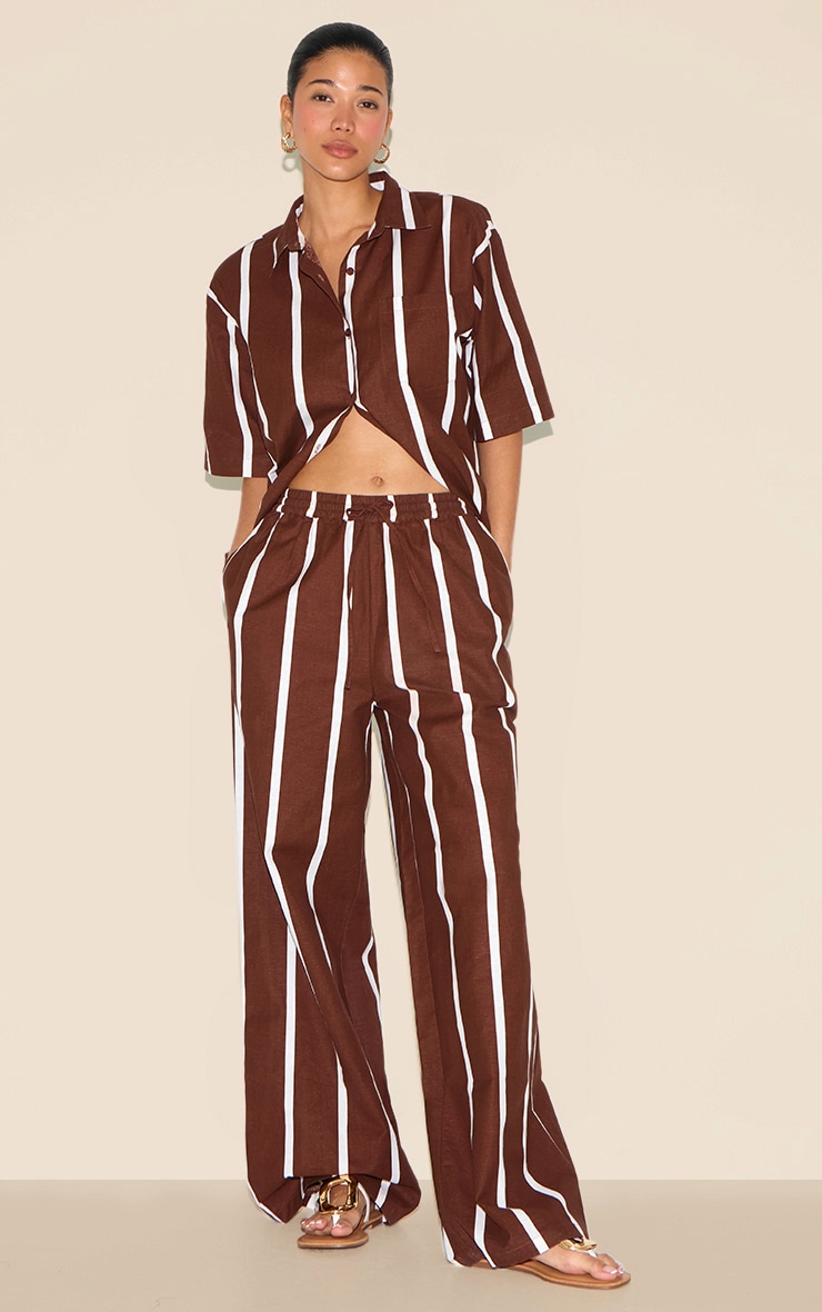 Choc Brown Striped Oversized Shirt image 3