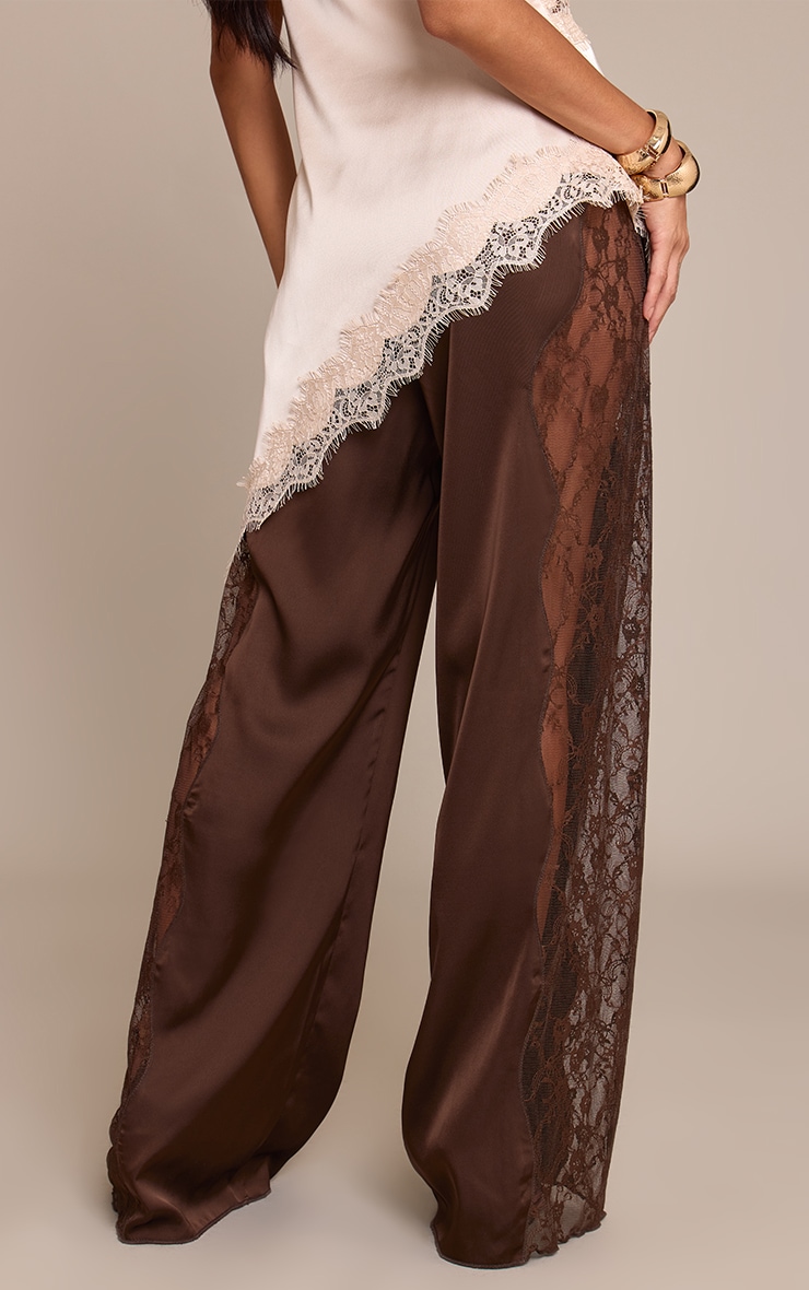 Chocolate Satin Lace Drawstring Pants image 3