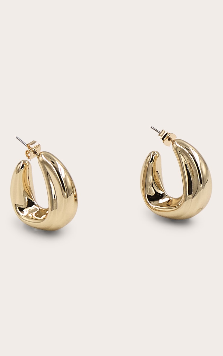 Gold Bevelled Edge Thick Medium Hoop Earrings image 3