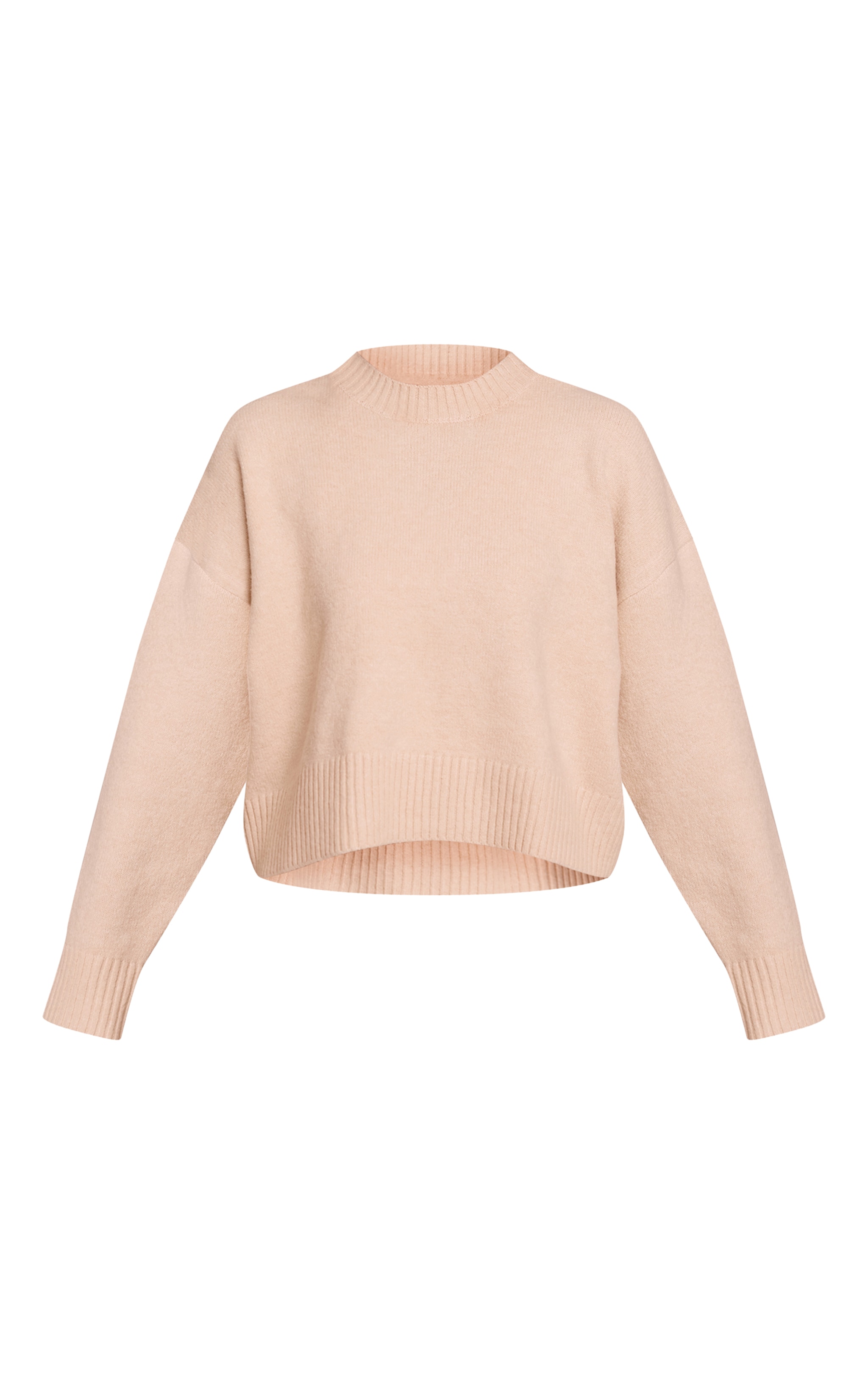 Pull court en maille tricot beige chiné à col ras image 5